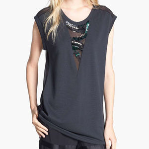 3.1 PHILLIP LIM EMBELLISHED V MUSCLE TANK BLACK SMALL NWOT